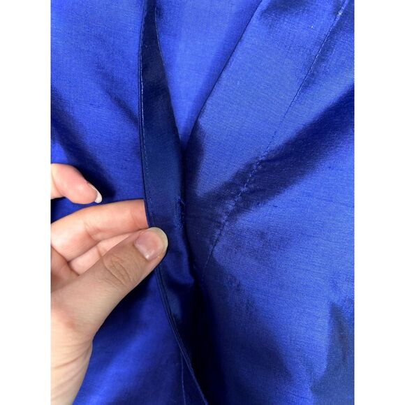Women's Royal Blue Shiny 100% Silk Wrap Holiday Party Blouse - Picture 6 of 9